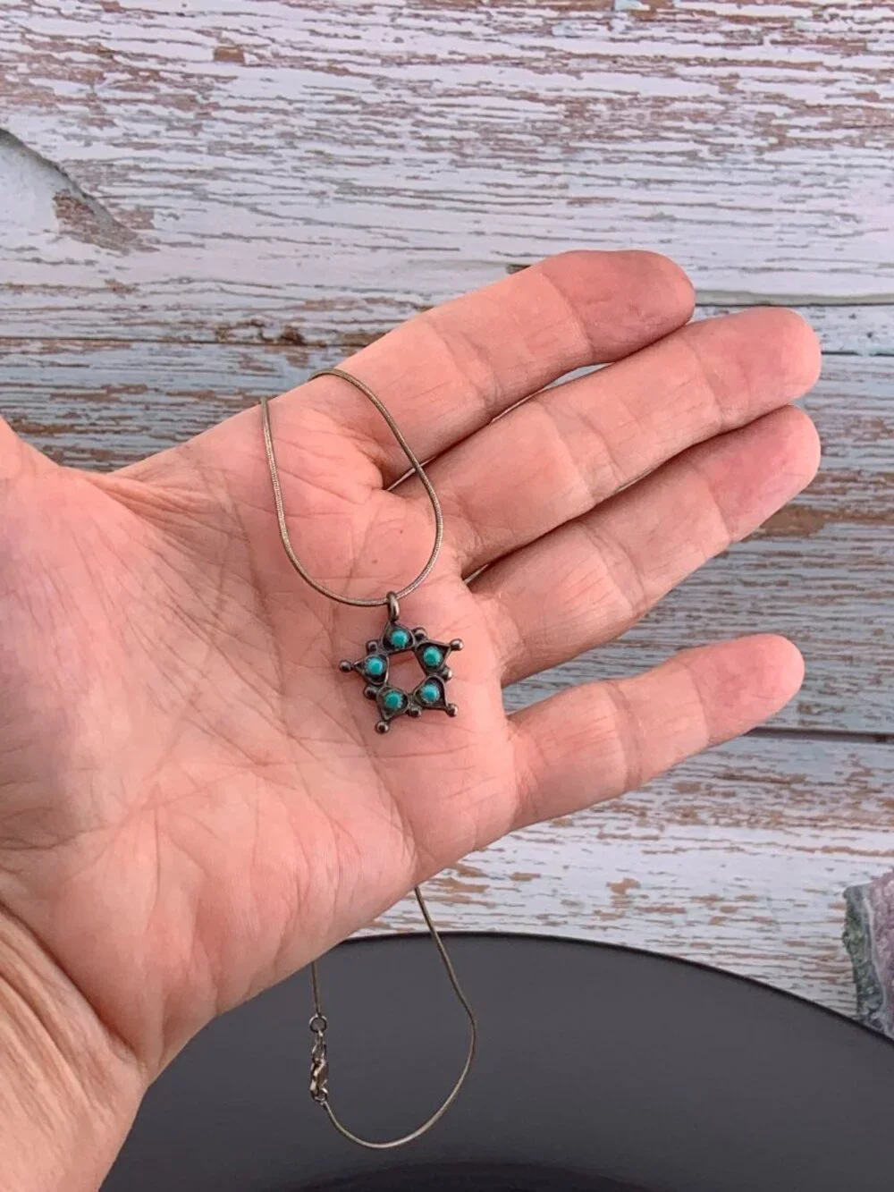 Turquoise Sterling Silver Petite Native American Pendant Necklace J1455